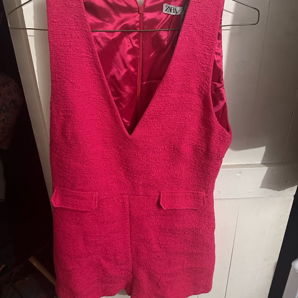 Zara Vibrant Pink Textured V-Neck Romper